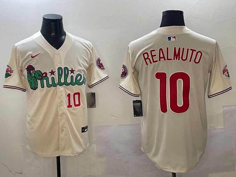 Men Philadelphia Phillies #10 Realmuto Cream Three generations Joint Name Game 2025 Nike MLB Jersey style 4